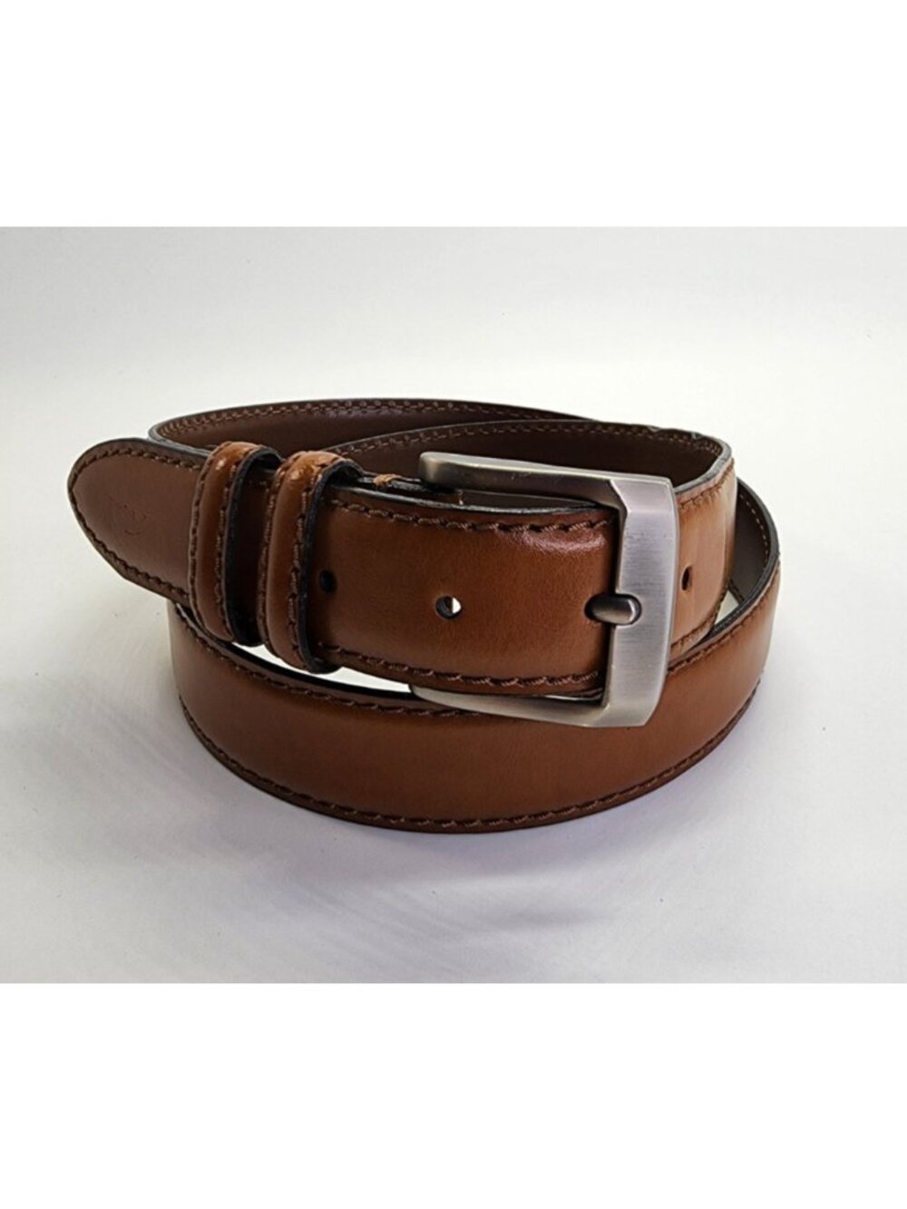 Men's Brown Leather Belt Silver Tone Buckle Size 36 Handmade in Italy Casual